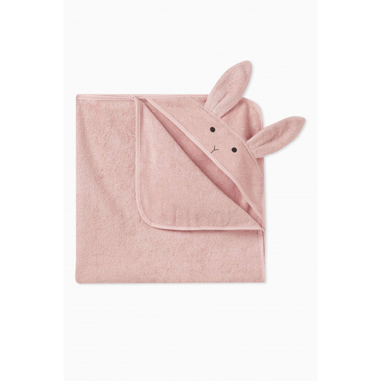 Liewood - Rabbit-detail Hooded Towel in Cotton Terry Pink