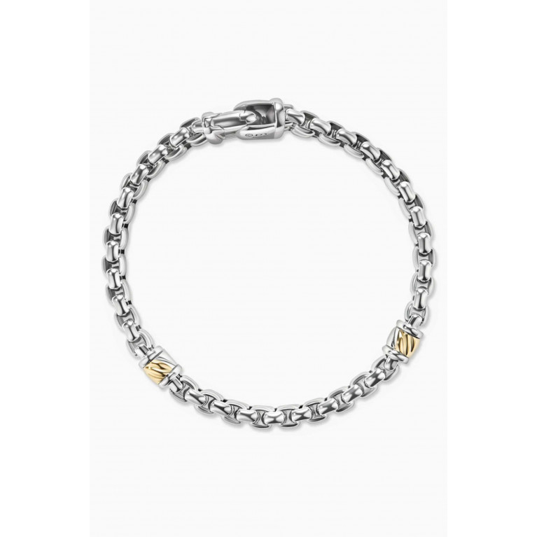 David Yurman - Cable 2-row Box Chain Bracelet in Sterling Silver & 18kt Yellow Gold, 12mm