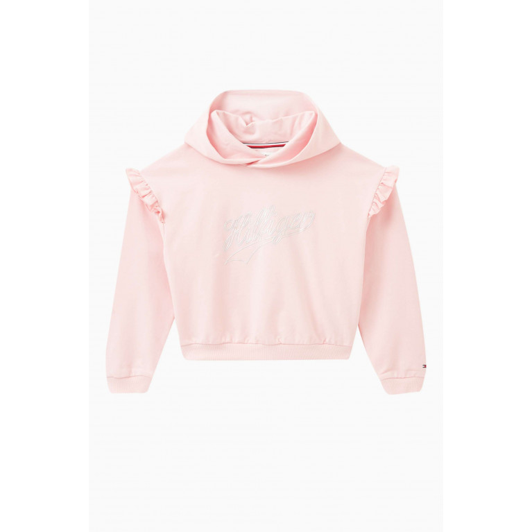 Tommy Hilfiger - Ruffled Logo Hoodie in Stretch Organic Cotton Pink