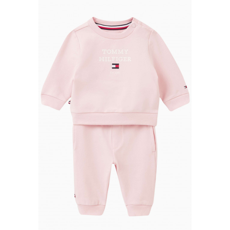 Tommy Hilfiger - Logo Sweatshirt & Joggers Set in Stretch Organic Cotton Pink