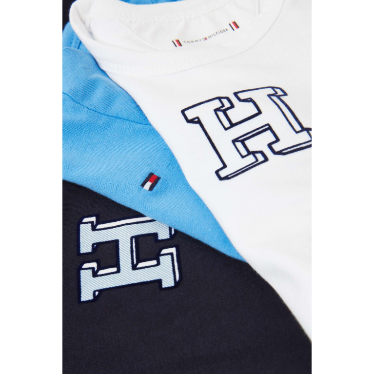 Tommy Hilfiger - Logo Long Sleeved Bodysuits, Set of Three in Cotton Blue