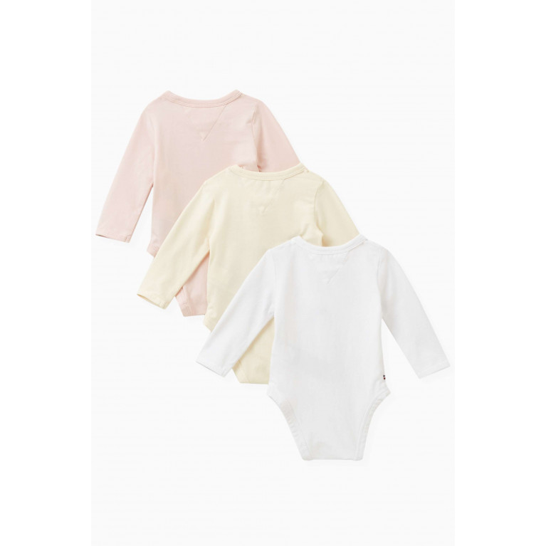 Tommy Hilfiger - Logo Long Sleeved Bodysuits, Set of Three in Cotton Pink