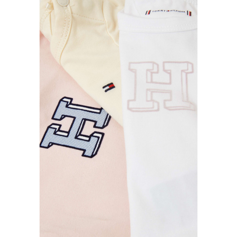 Tommy Hilfiger - Logo Long Sleeved Bodysuits, Set of Three in Cotton Pink