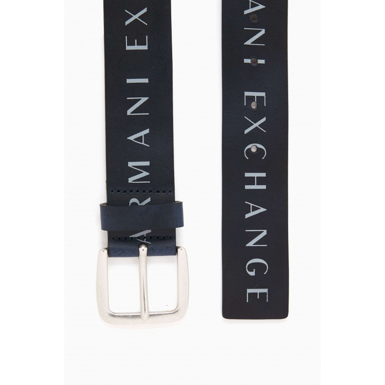 Armani Exchange - Logo-print Belt in Leather Blue