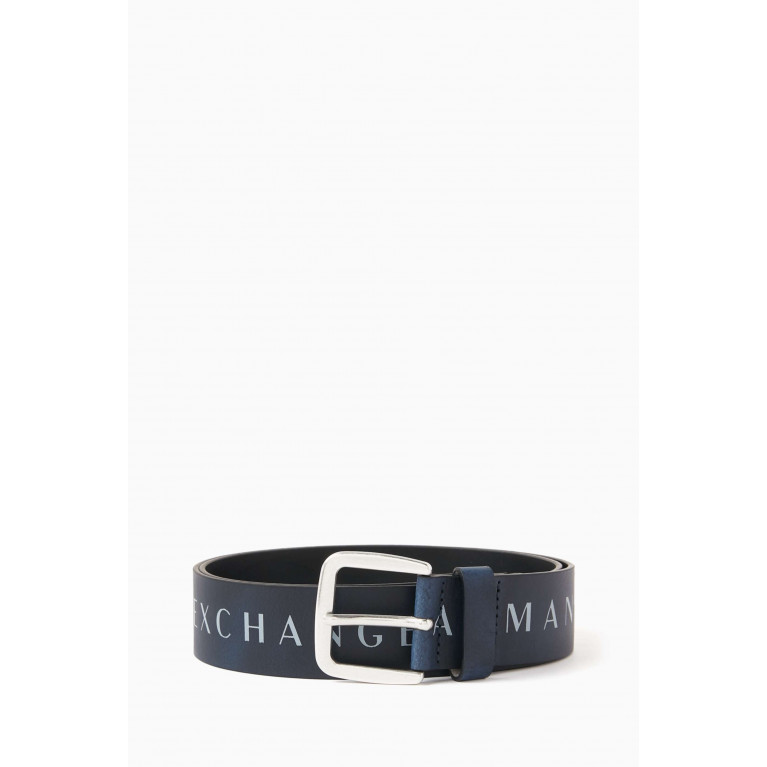 Armani Exchange - Logo-print Belt in Leather Blue