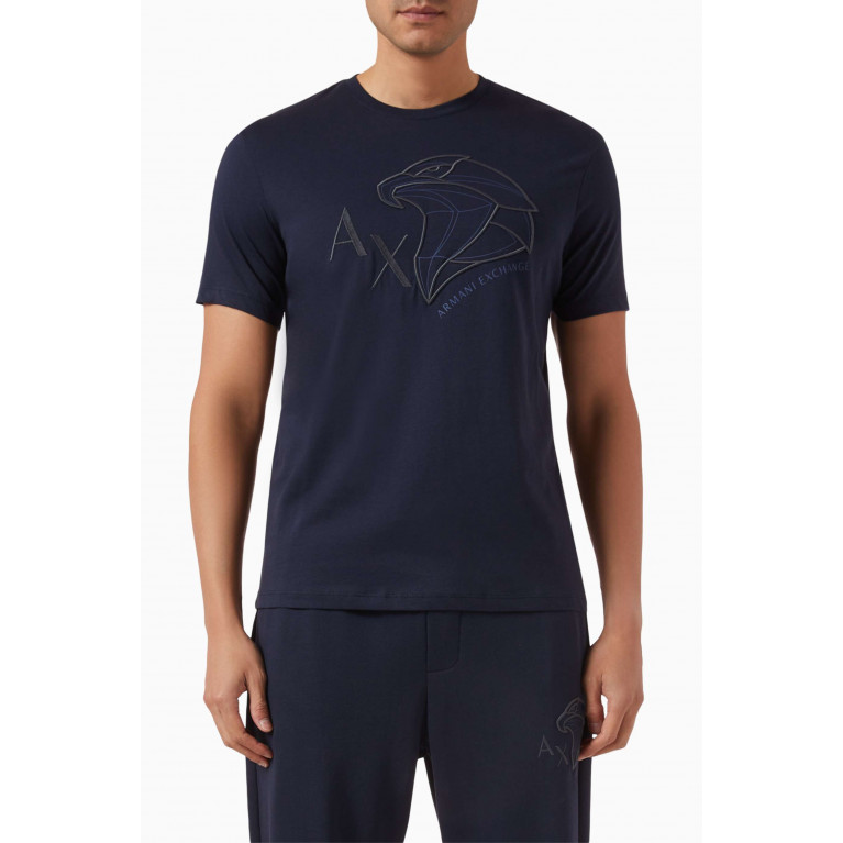 Armani Exchange - Digital Desert Embroidered AX Logo T-shirt in Cotton Blue