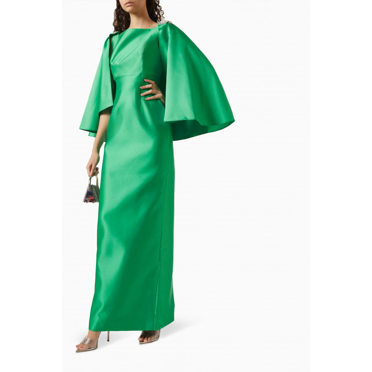 Nihan Peker - Bowita Exaggerated Sleeves Maxi Dress in Duchesse Crepe