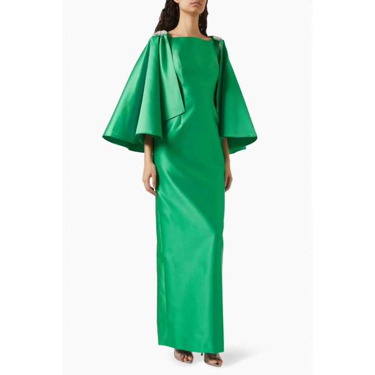 Nihan Peker - Bowita Exaggerated Sleeves Maxi Dress in Duchesse Crepe