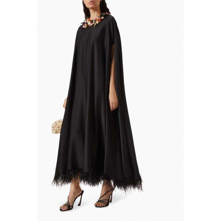 Nihan Peker - Sprinkle Detachable Necklace Feather Maxi Dress in Satin