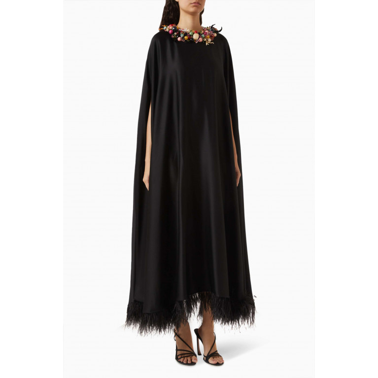 Nihan Peker - Sprinkle Detachable Necklace Feather Maxi Dress in Satin