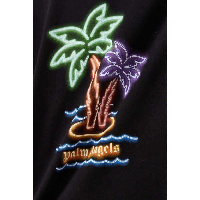 Palm Angels - Neon Palms Print T-Shirt in Cotton Black