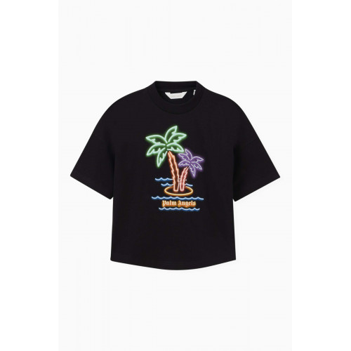 Palm Angels - Neon Palms Print T-Shirt in Cotton Black