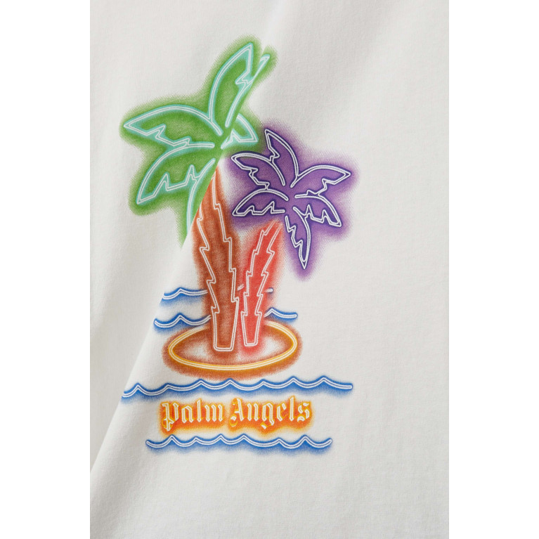 Palm Angels - Neon Palms Print T-Shirt in Cotton White