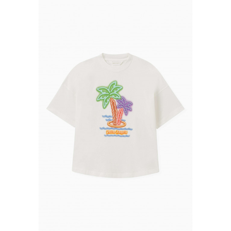 Palm Angels - Neon Palms Print T-Shirt in Cotton White