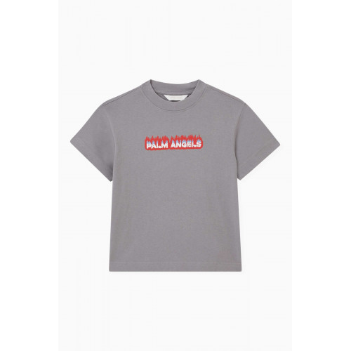 Palm Angels - Flame Print T-Shirt in Cotton Grey