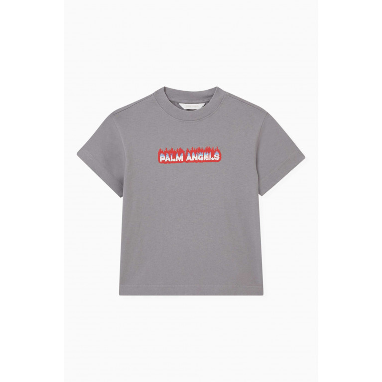 Palm Angels - Flame Print T-Shirt in Cotton Grey