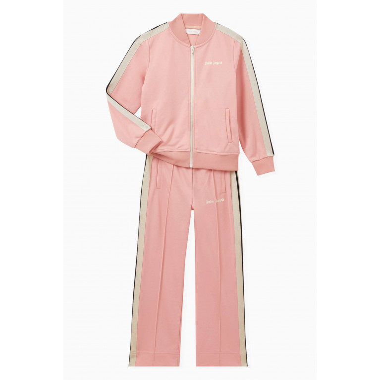 Palm Angels - Logo Print Striped Track Jacket in Cotton-blend Pink