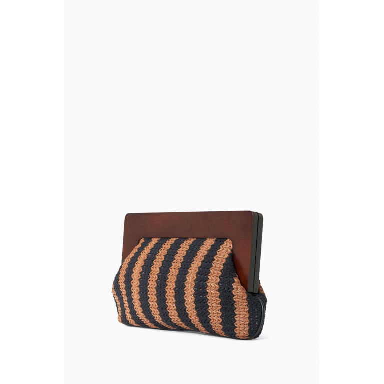 Staud - Alba Striped Clutch Bag in Leather & Raffia