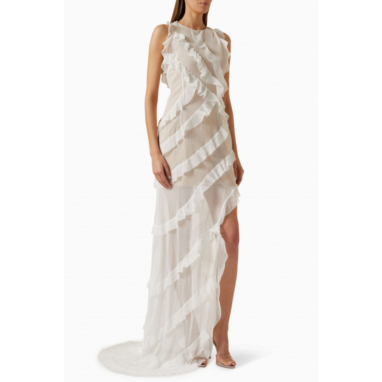 Elliatt - Debra Ruffle Dress in Chiffon White