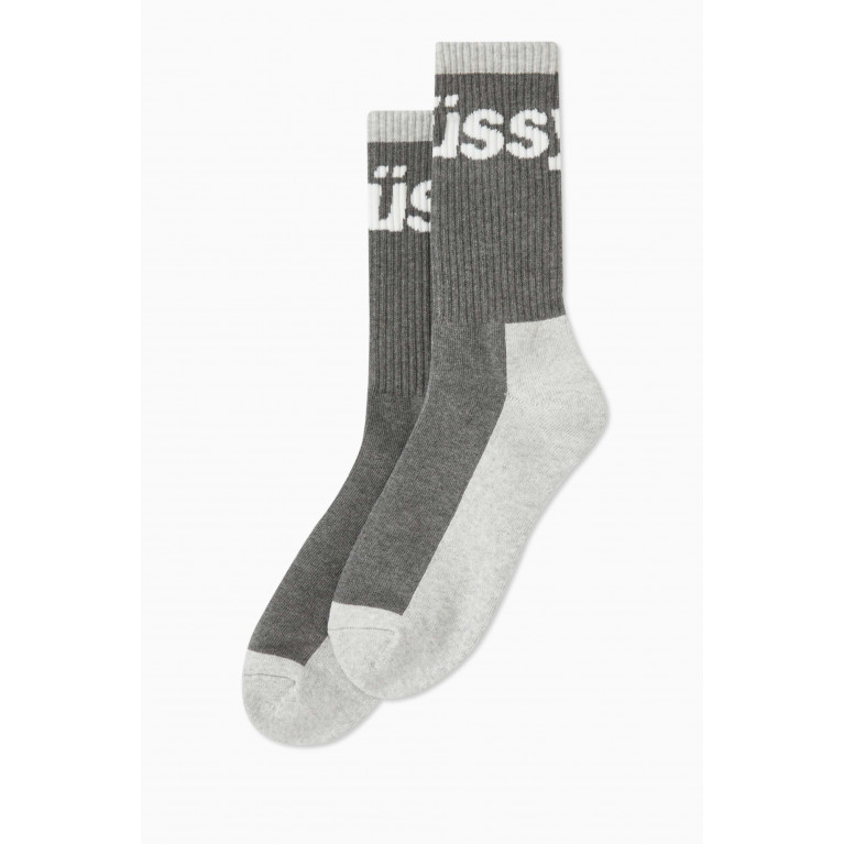Stussy - Logo Jacquard Trail Crew Socks in Cotton-blend Grey