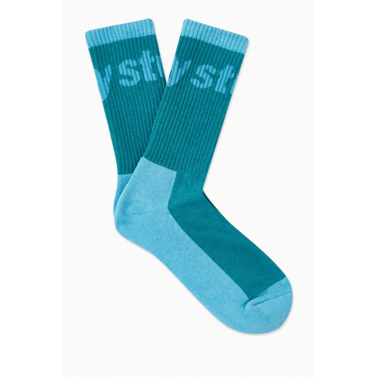 Stussy - Logo Jacquard Trail Crew Socks in Cotton-blend Blue