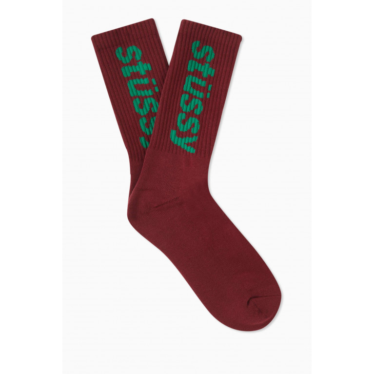 Stussy - Helvetica Crew Socks in Cotton-blend Red