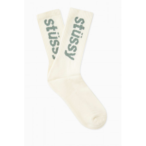 Stussy - Helvetica Crew Socks in Cotton-blend White