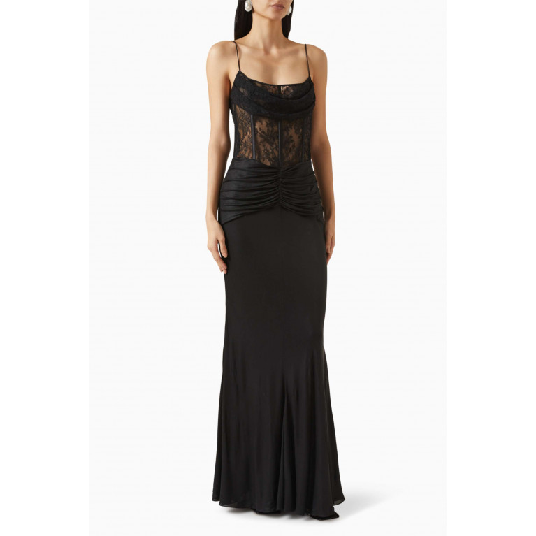 Alessandra Rich - Lace Slip Dress in Laminated Jersey