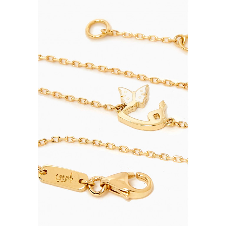 Bil Arabi - 'F' Letter Butterfly Charm Bracelet in 18kt Yellow Gold