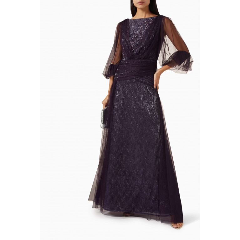 NASS - Bead-embellished Maxi Dress in Tulle Purple