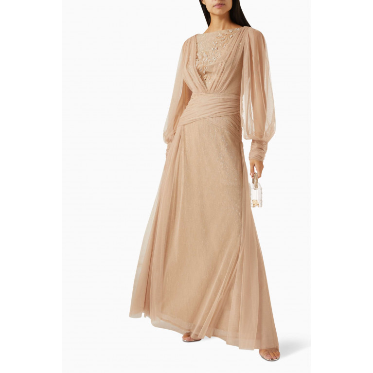 NASS - Bead-embellished Maxi Dress in Tulle Gold