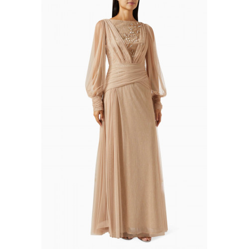 NASS - Bead-embellished Maxi Dress in Tulle Gold