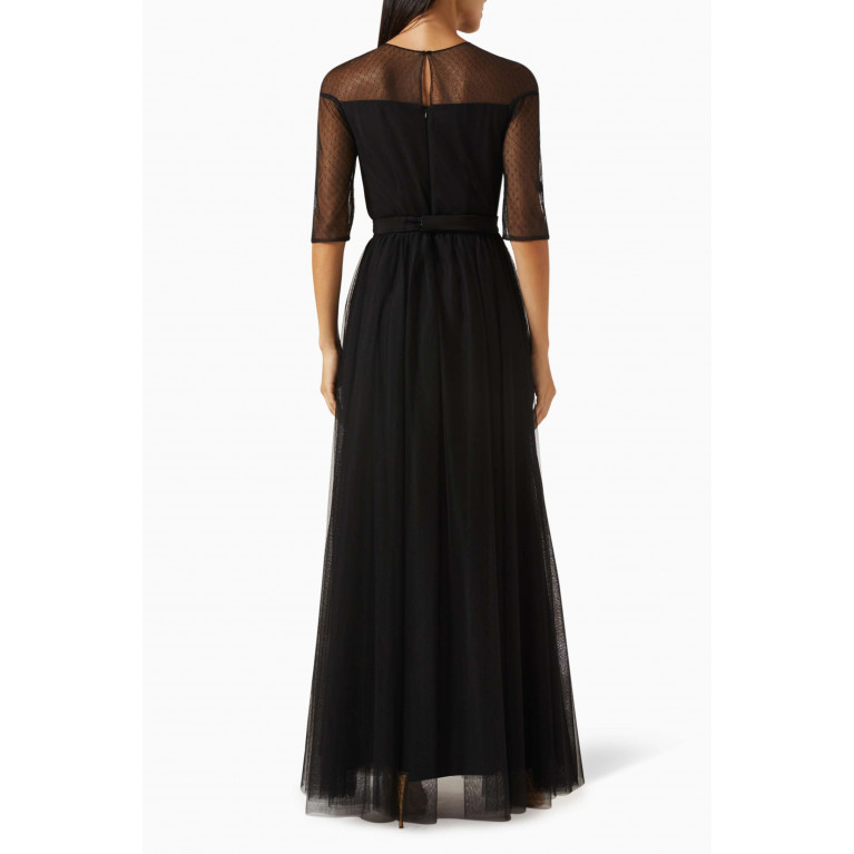 NASS - Embellished 3D floral Applique Maxi Dress in Tulle Black