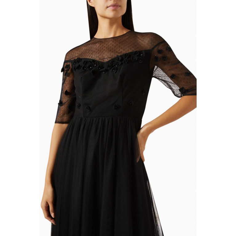 NASS - Embellished 3D floral Applique Maxi Dress in Tulle Black