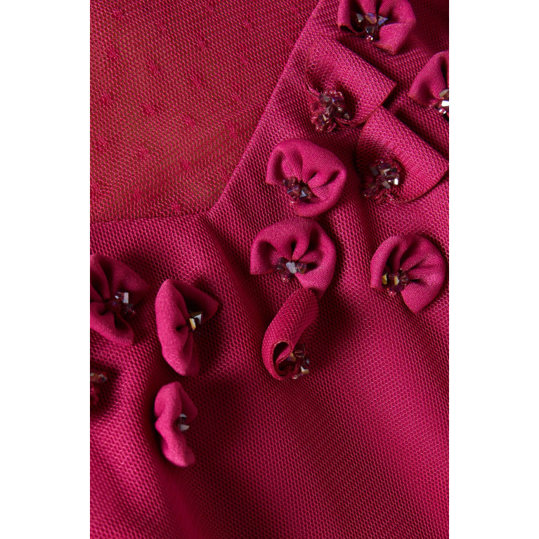 NASS - Embellished 3D floral Applique Maxi Dress in Tulle Pink