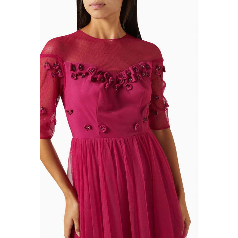 NASS - Embellished 3D floral Applique Maxi Dress in Tulle Pink