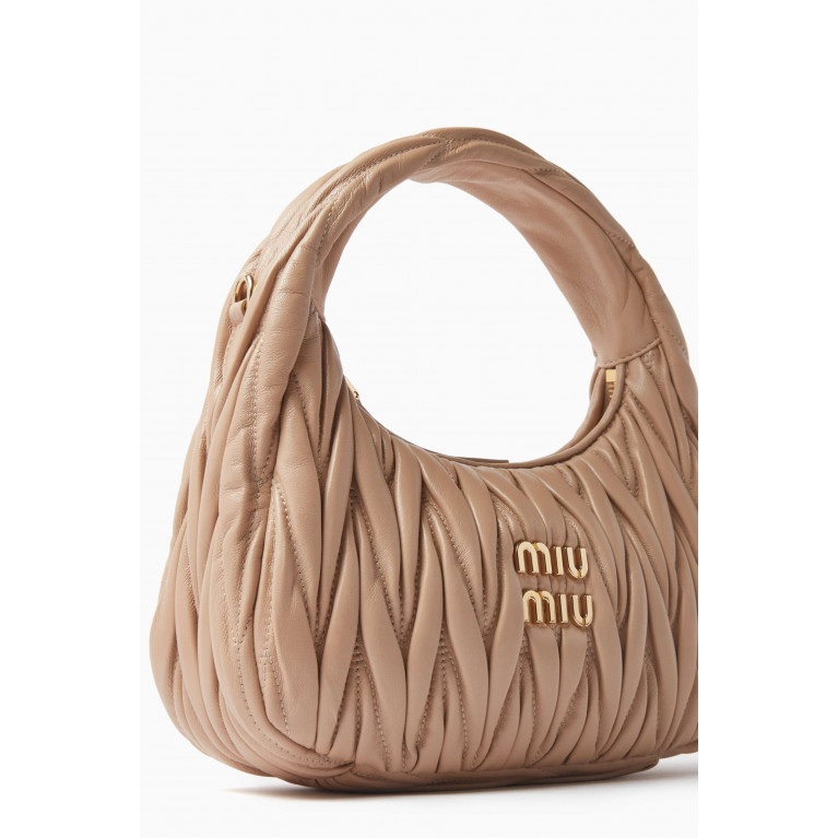 Miu Miu - Mini Wander Hobo Bag in Metallic Matelassé Nappa Neutral