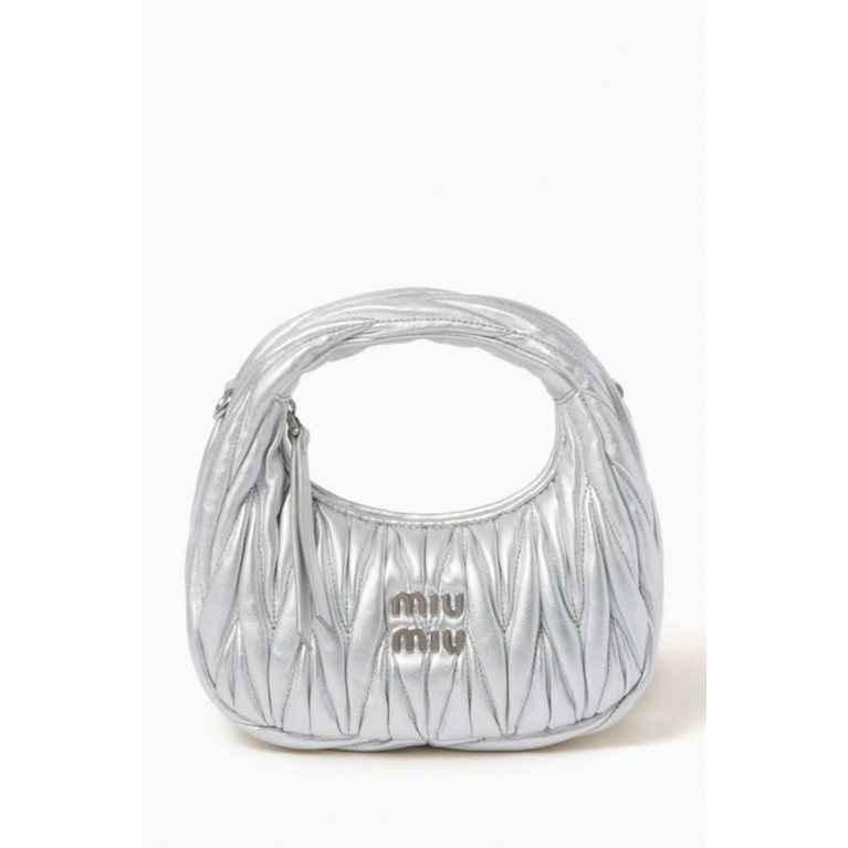 Miu Miu - Mini Wander Hobo Bag in Matelassé Nappa Silver