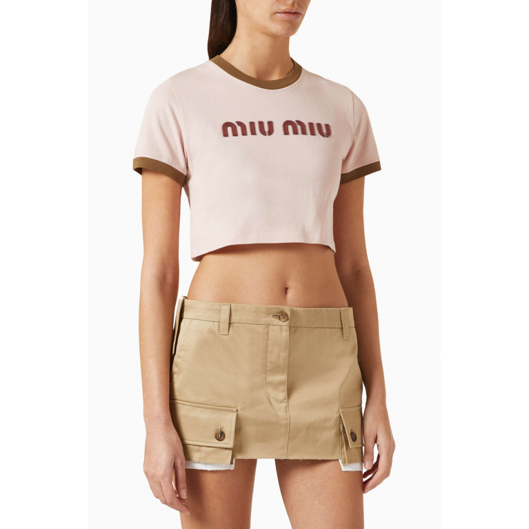 Miu Miu - Logo-patch Crop T-shirt in Cotton-jersey Pink
