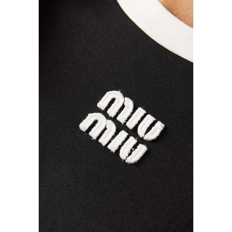 Miu Miu - Flocked Logo Crop T-shirt in Cotton