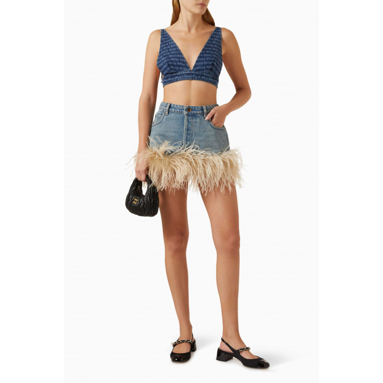 Miu Miu - Feather-trim Mini Skirt in Denim