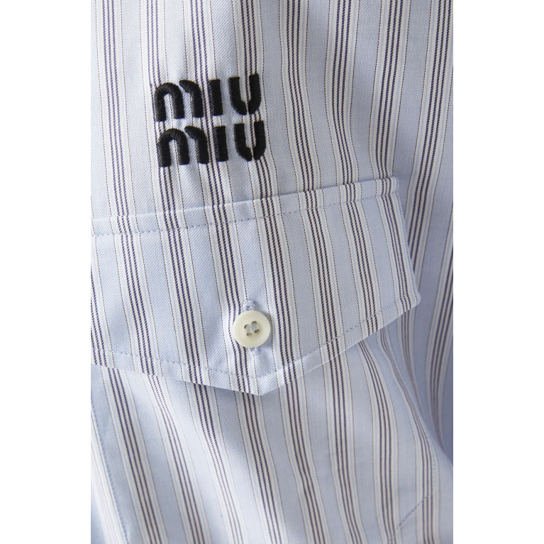 Miu Miu - Striped Logo-patch Shirt in Cotton Blue
