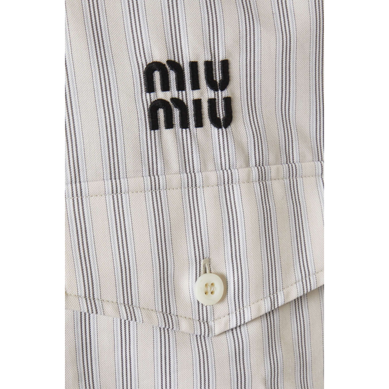 Miu Miu - Striped Logo-patch Shirt in Cotton Multicolour
