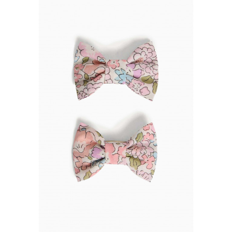 Bonpoint - Bow Floral Hairclip in Cotton, Set of 2