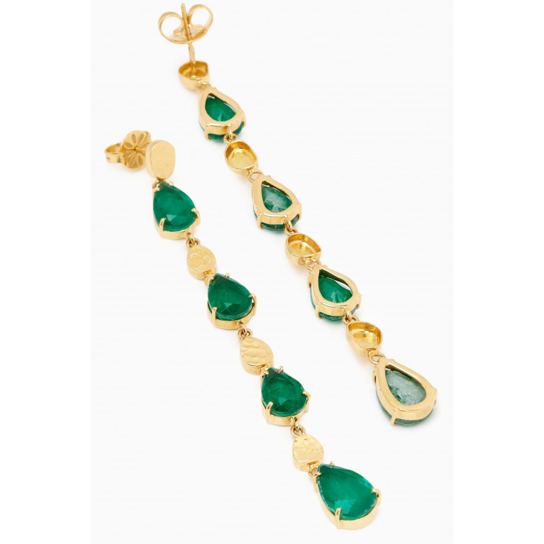 Dima Jewellery - Pear-cut Emerald Drop Earrings in 18kt Yellow Gold