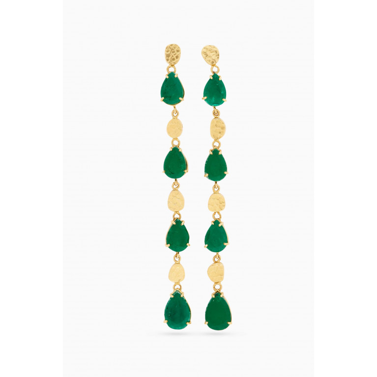 Dima Jewellery - Pear-cut Emerald Drop Earrings in 18kt Yellow Gold