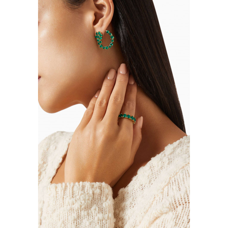Dima Jewellery - Pear-cut Emerald Spiral Earrings in 18kt Yellow Gold