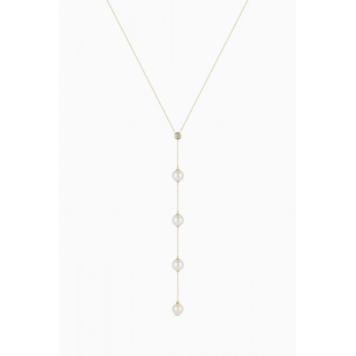 Mateo New York - Diamond & Pearl Drizzle Lariat Necklace in 14kt Gold