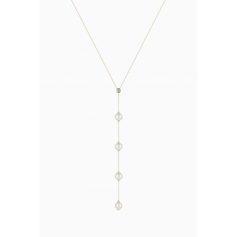 Mateo New York - Diamond & Pearl Drizzle Lariat Necklace in 14kt Gold