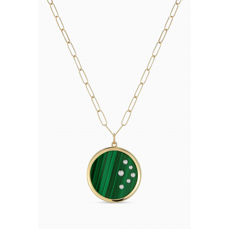 Mateo New York - Malachite Medallion Paperclip Chain Necklace in 14kt Gold